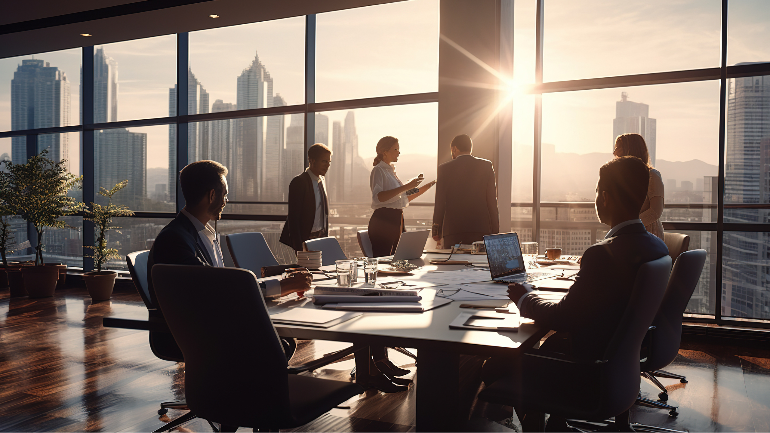 Strategic executive leadership session in a modern boardroom